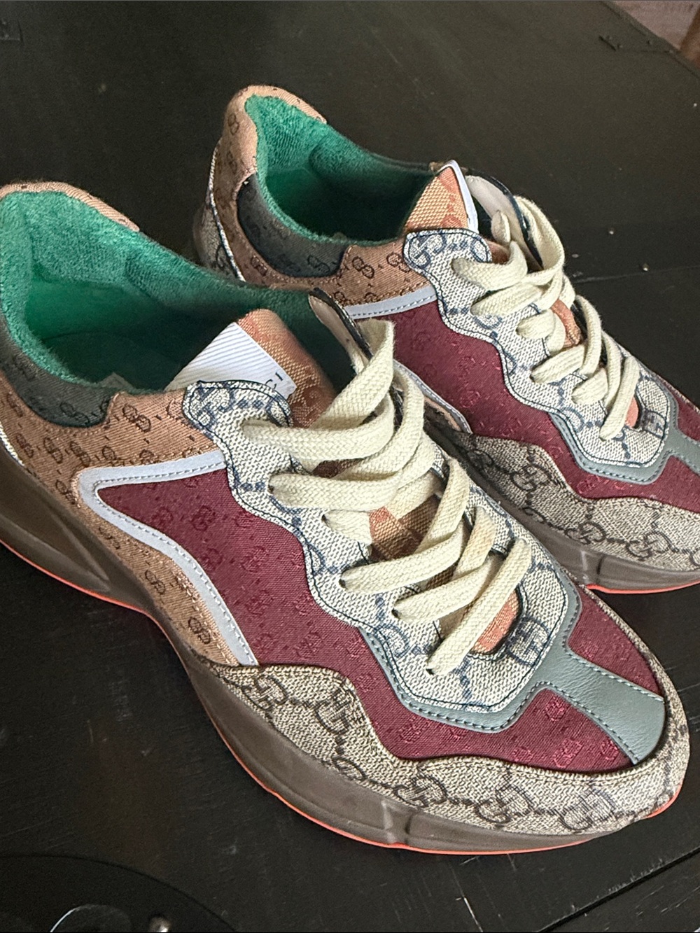 Gucci Multicolor Beige Burgundy Teal Runner Sneakers - Picture 5 of 5